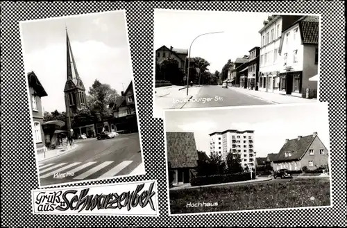 Ak Schwarzenbek in Lauenburg, Lauenburger Straße, Hochhaus, Kirche