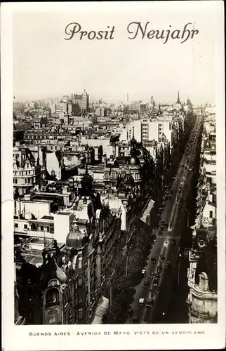 Ak Buenos Aires Argentinien, Glückwunsch Neujahr, Avenida de Mayo, Fliegeraufnahme