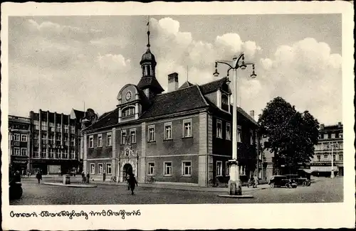 Ak Żary Sorau Niederlausitz Ostbrandenburg, Marktplatz, Rathaus