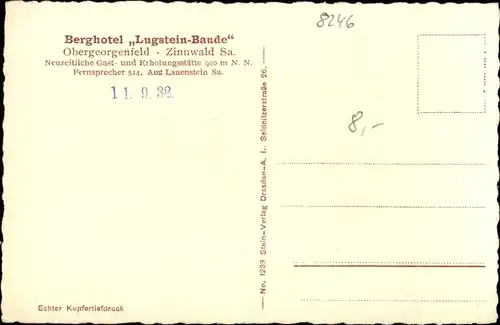 Ak Zinnwald Georgenfeld Altenberg im Erzgebirge, Berghotel Lugstein Baude, Innenansicht