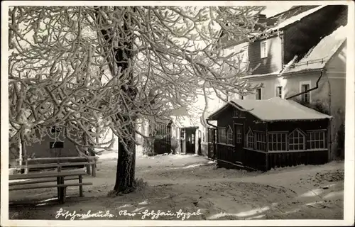 Foto Ak Ober Holzhau Rechenberg Bienenmühle Erzgebirge, Fischerbaude, Ortspartie im Winter