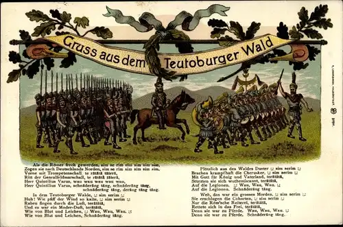 Gedicht Litho Gruß aus dem Teutoburger Wald, marschierende Soldaten