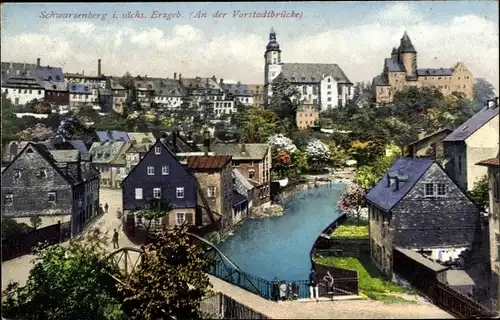 Ak Schwarzenberg im Erzgebirge Sachsen, Partie an der Vorstadtbrücke