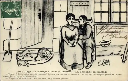 Künstler Ak Lestin, C., Au Village, Le Mariage a Jacquet Lhoumia, La demande en mariage