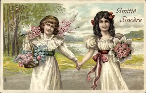 Präge Ak Zwei Mädchen mit Rosen
