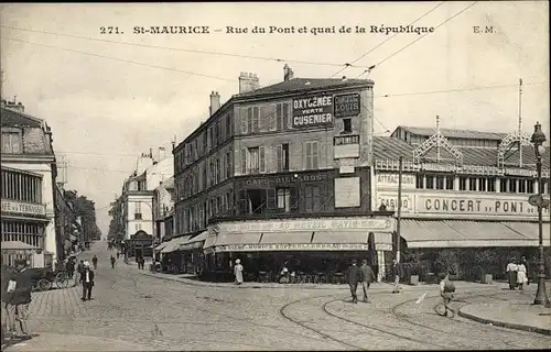 Ak Saint Maurice Val-de-Marne, Rue du Pont, quai de la Republique, Casino