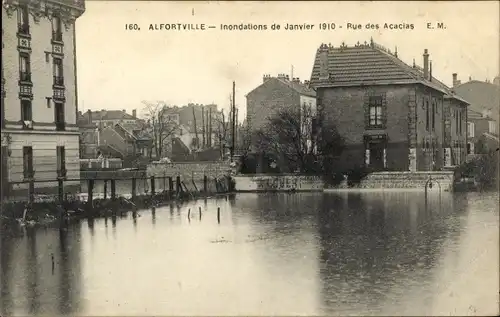 Ak Alfortville Val de Marne, Les inondations, 1910, Rue des Acacias