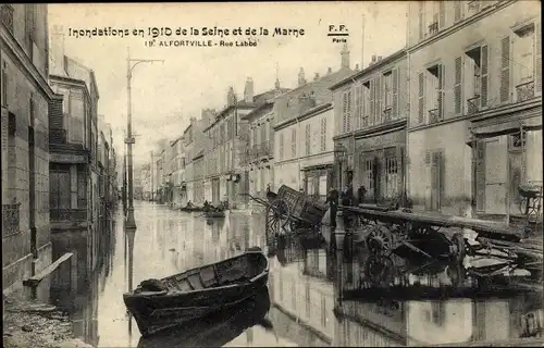 Ak Alfortville Val de Marne, Les inondations, 1910, Rue Labbe