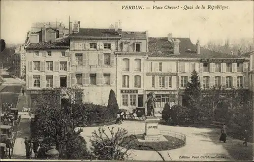 Ak Verdun Meuse, Place Chevert, Quai de la Republique