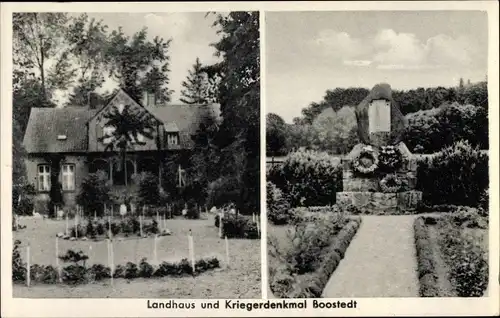 Ak Boostedt in Schleswig Holstein, Landhaus, Kriegerdenkmal