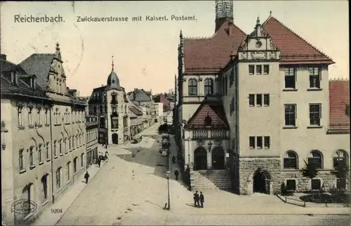 Ak Reichenbach im Vogtland, Zwickauerstraße mit kaiserlichem Postamt