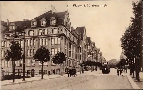 Ak Plauen im Vogtland, Breitestraße, Straßenbahn