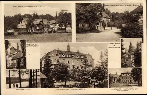Ak Schmeckwitz Räckelwitz Oberlausitz, Bad Marienborn, evangelische Kirche, Malteser Krankenhaus