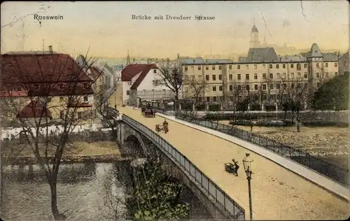 Ak Roßwein in Sachsen, Brücke mit Dresdner Straße