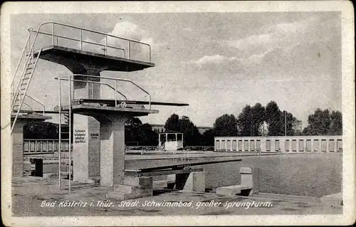 Ak Bad Köstritz in Thüringen, Städtisches Schwimmbad, großer Sprungturm