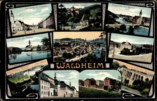 Ak Waldheim in Sachsen, Zschopautal, Rathaus, Zuchthaus, Marktplatz, Strafanstalt