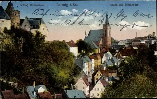 Ak Leisnig in Sachsen, Kirche und Schlossberg, Schloss Mildenstein