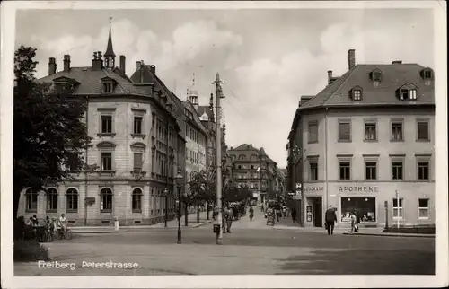 Ak Freiberg in Sachsen, Peterstraße, Glückauf Apotheke