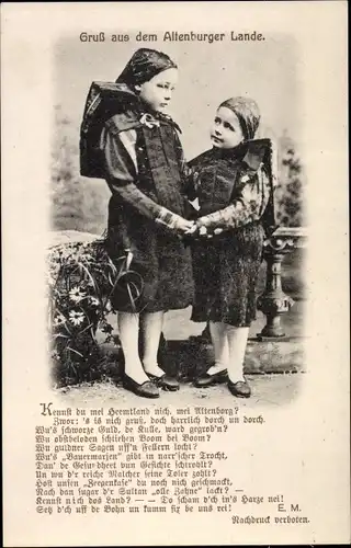 Gedicht Ak Gruß aus dem Altenburger Lande, zwei Mädchen in Thüringer Trachten