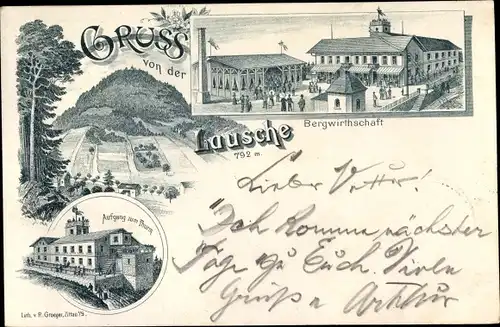 Litho Waltersdorf Großschönau Oberlausitz, Lausche, Bergwirtschaft, Turm