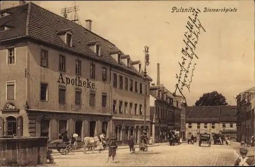 Ak Pulsnitz Sachsen, Bismarckplatz, Apotheke