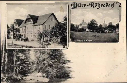 Ak Dürrröhrsdorf Dittersbach, Schloss und Kirche, Müllers Gasthof, Wesenitztal