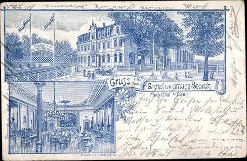 Litho Mockethal Pirna in Sachsen, Gasthof zum grauen Storch