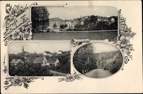 Ak Friedrichswalde Bahretal Sachsen, Gesamtansicht, Kirche, Straßenpartie