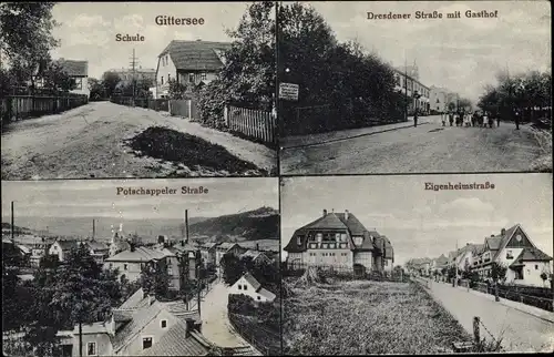 Ak Dresden Süd Gittersee, Schule, Dresdner Straße mit Gasthof, Potschappeler Straße, Eigenheimstraße