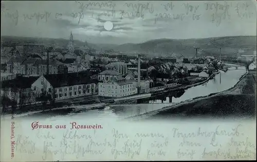 Mondschein Ak Roßwein in Sachsen, Gesamtansicht