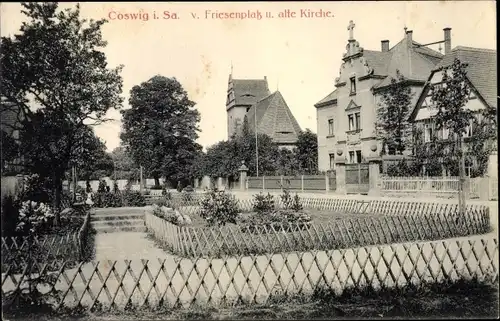 Ak Coswig in Sachsen, Friesenplatz, Alte Kirche