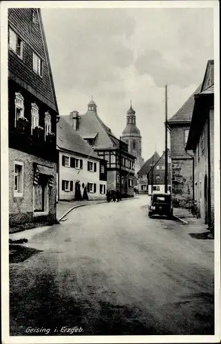 Ak Geising Altenberg im Erzgebirge, Kirche, Straßenpartie