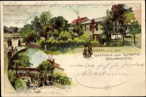 Litho Grubschütz Doberschau Gaußig Oberlausitz, Gasthaus zum Spreetal