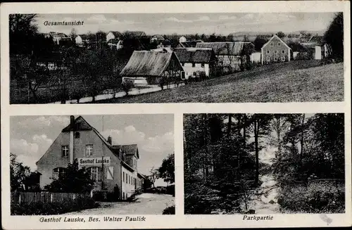 Ak Lauske Weißenberg in der Oberlausitz, Gesamtansicht, Gasthof, Park