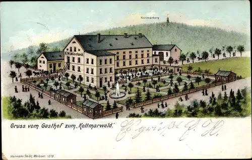 Litho Walddorf Kottmar in der Oberlausitz, Gasthof zum Kottmarwald, Kottmarberg