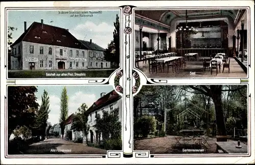 Ak Stauchitz im Landkreis Meißen, Gasthof zur alten Post, Saal, Gartenrestaurant