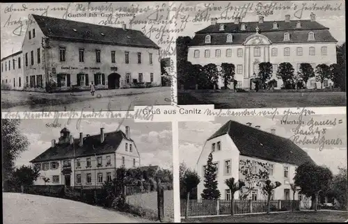 Ak Canitz Riesa Sachsen, Schloss, Pfarrhaus, Schule, Gasthof
