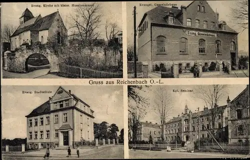 Ak Reichenbach in der Oberlausitz, Evangelisches Gemeindehaus, Seminar, evangelische Stadtschule