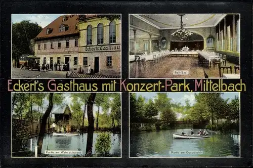 Ak Mittelbach Chemnitz in Sachsen, Eckert's Gasthaus, Innenansicht, Gondelteich