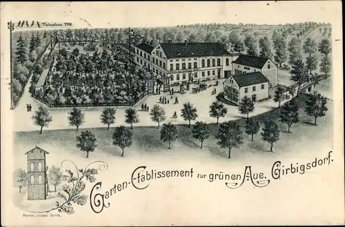 Litho Girbigsdorf Schöpstal Oberlausitz, Gartenetablissement zur grünen Aue