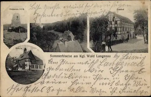 Ak Langenau Gersdorf Hartha in Sachsen, Gasthof, Schule, Denkstein