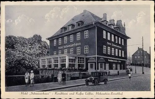 Ak Hohenstein Ernstthal Landkreis Zwickau, Hotel Schweizerhaus, Konditorei, Kaffee Löffler