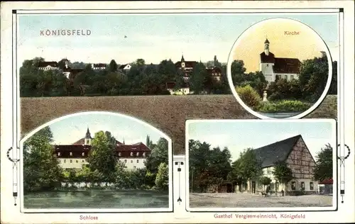 Ak Königsfeld in Sachsen, Kirche, Gasthof Vergissmeinnicht, Schloss