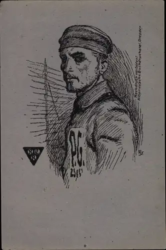 Künstler Ak Prisonniers de Guerre, Kriegsgefangene I. WK, Portrait