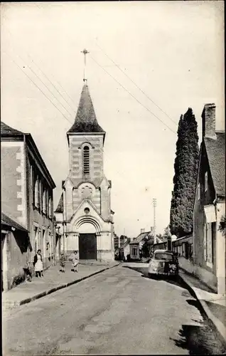 Ak Saint Martin d'Arce Maine et Loire, Kirche und Rathaus, Straßenansicht