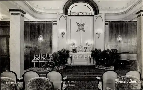 Ak Salondampfer Paris, Altar, 1 Klasse, Innenansicht, CGT, French Line