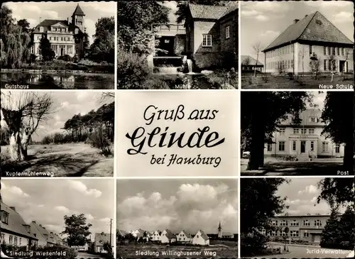 Ak Glinde in Schleswig Holstein, Gutshaus, Neue Schule, Mühle, Post, Jurid Verwaltung, Siedlung