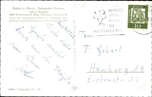 Ak Alvesen Rosengarten im Kreis Harburg, Kajüte Pension Restaurant, Inh. A. Backens