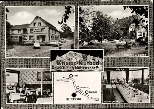 Ak Nottensdorf Horneburg in Niedersachsen, Hotel Bellmann, Gästehaus, Wintergarten, Saal