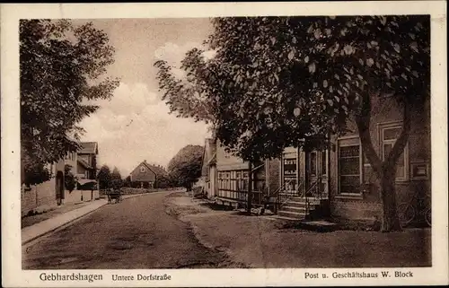 Ak Gebhardshagen Salzgitter in Niedersachsen, Untere Dorfstraße, Post und Geschäftshaus W. Block